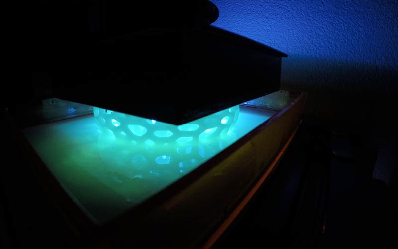 Glow-in-the-dark parts 3D printed with the Hazard Glow resin